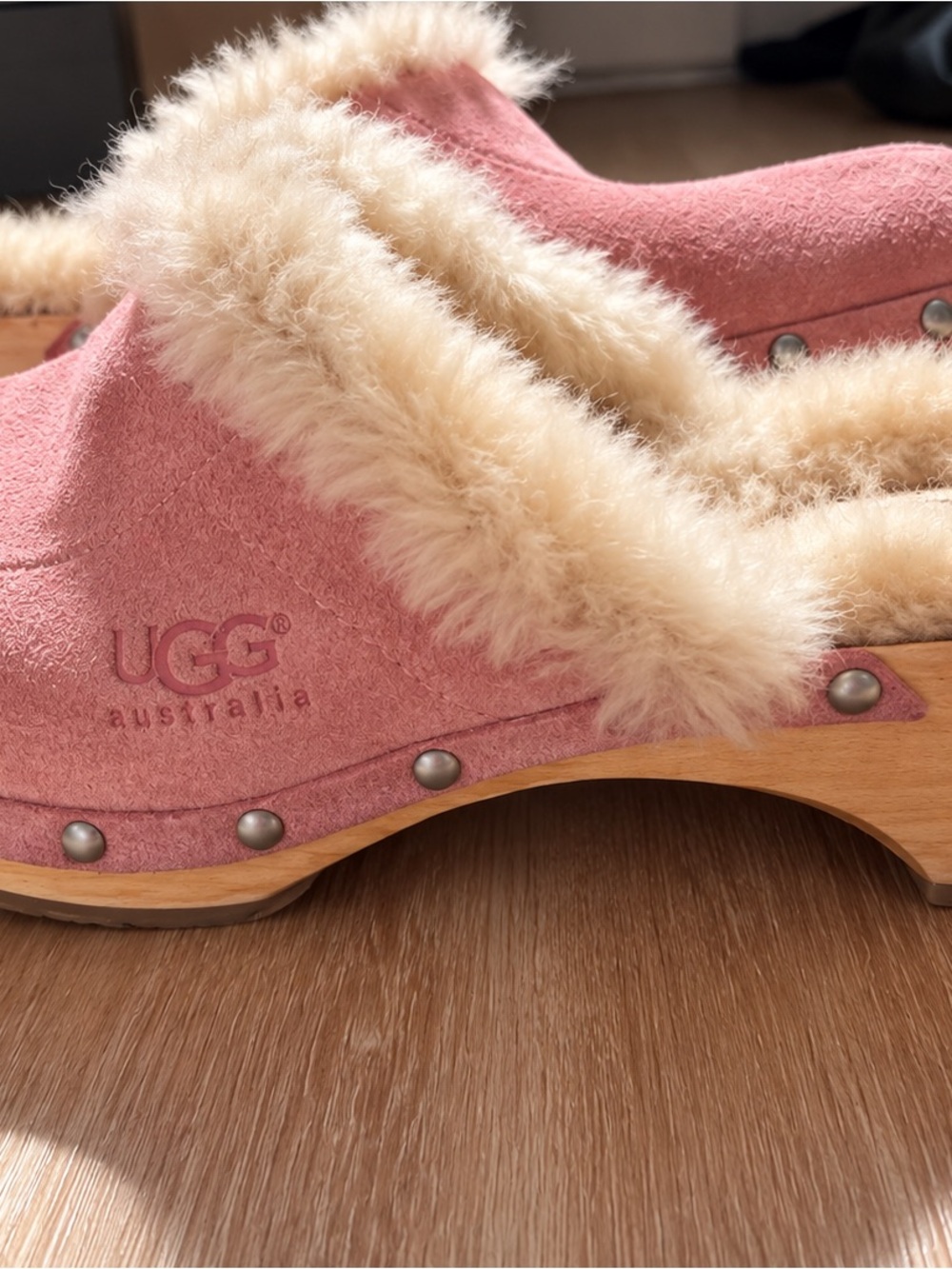 Vintage UGG Pink Shearling-Trim Clog Mules